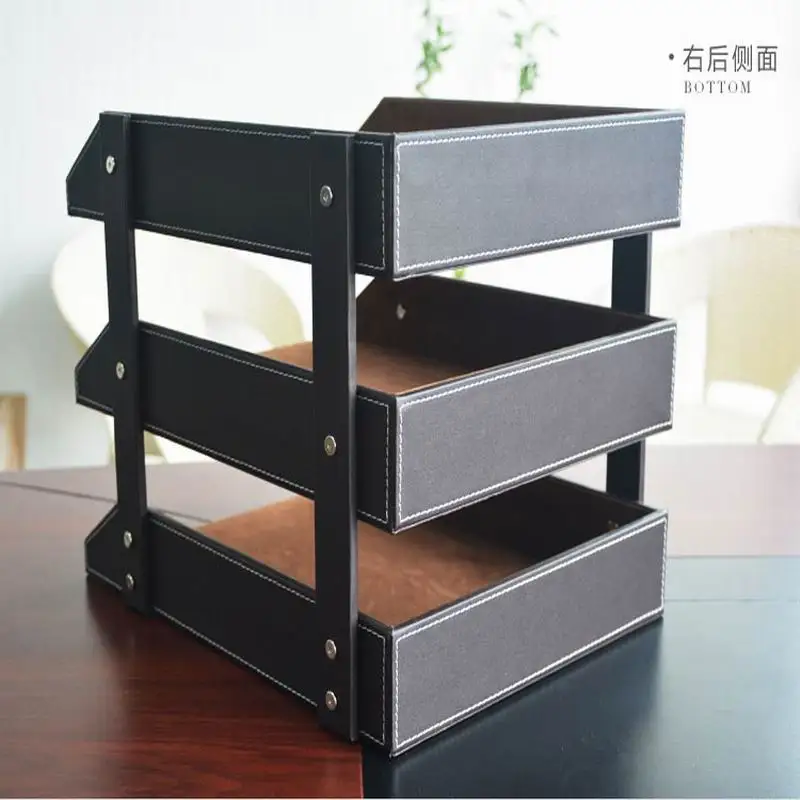 Черный/коричневый 3 слойный стол из искусственной кожи A4 ящик для документов