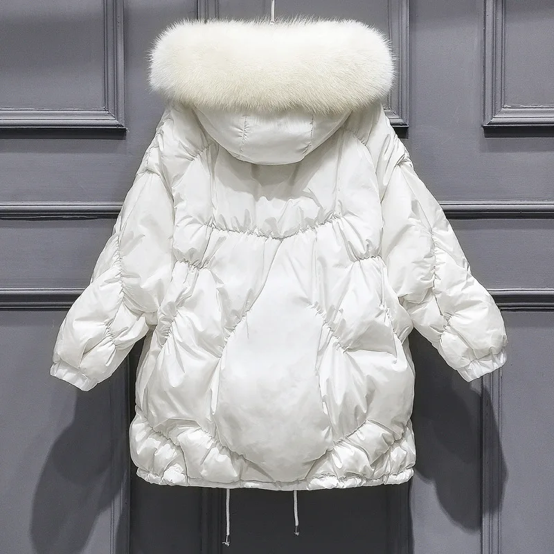 Зимняя куртка пуховик Для женщин Повседневное Длинная толстовка с мехом большой