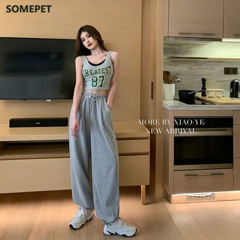 

Gray Sports Pants Women Jogger Plus Size Black Trousers Women Tracksuit Pants Baggy Women Oversize Korean Style Fashion