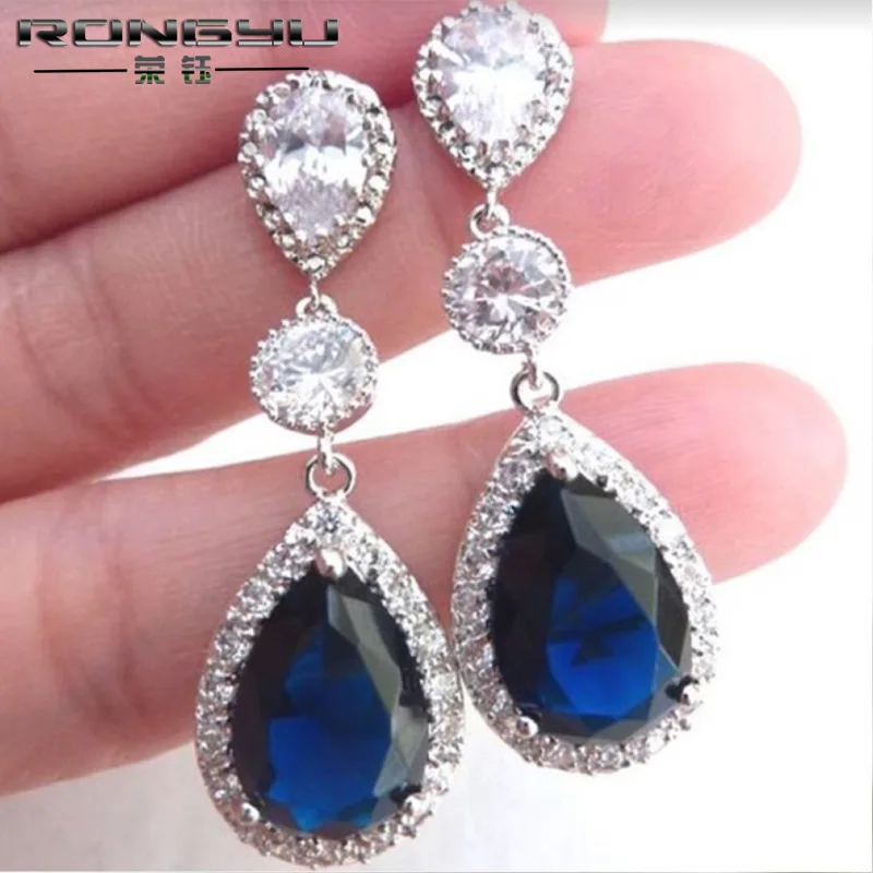 Женские серьги подвески с сапфировым кристаллом|Серьги-подвески| |