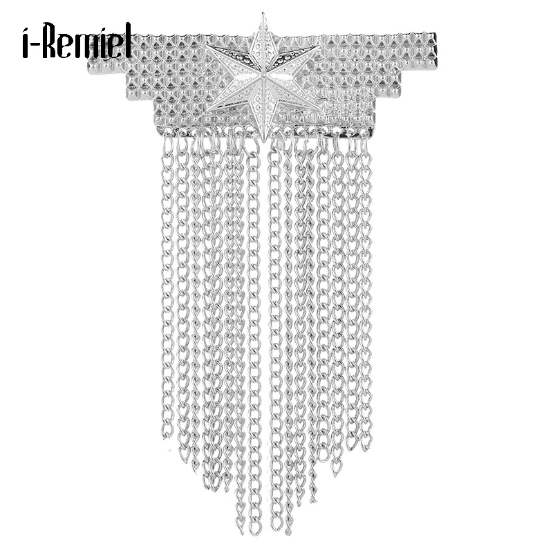 

Personality Men's Medal Brooches Five-Pointed Star Tassel Corsage Chain Suit Badge Female Male Buckle Lapel Pin Jewelry Luxury