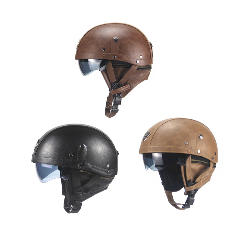 

Motorcycle Helmet Retro Summer Scooter locomotive Cruise ABS+Leather Motorbike Helmet Personality Vintage for Harley Helmet