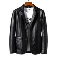 autumn mens slim fit formal pu leather blazer business casual faux leather jacket coat men work wear blazers black red brown