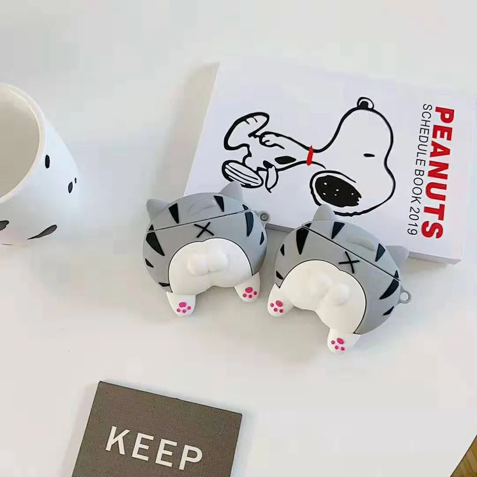 Чехол для AirPods, 3D сетчатый красный Забавный чехол с милым мультяшным котом серого цвета, задняя крышка для Airpods 2/i10/i11 TWS, защитный чехол