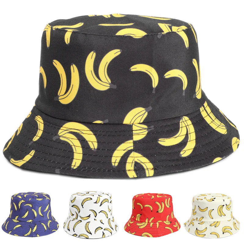 

Cotton Fruit Banana Print Bucket Hat Fisherman Hat Outdoor Travel Hat Sun Cap Hats for Men and Women 323