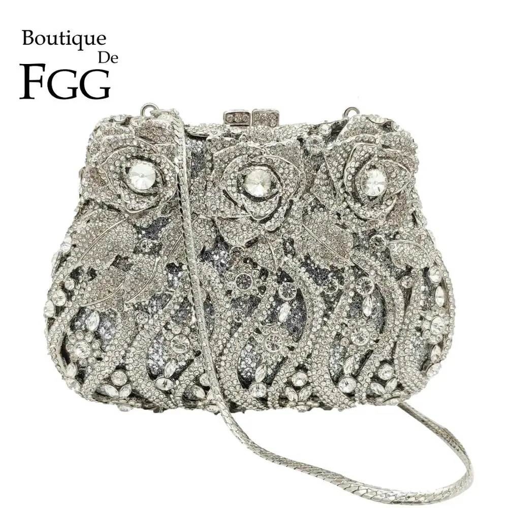 Женская вечерняя сумочка Boutique De FGG Жесткий Чехол клатч с серебряным цветком