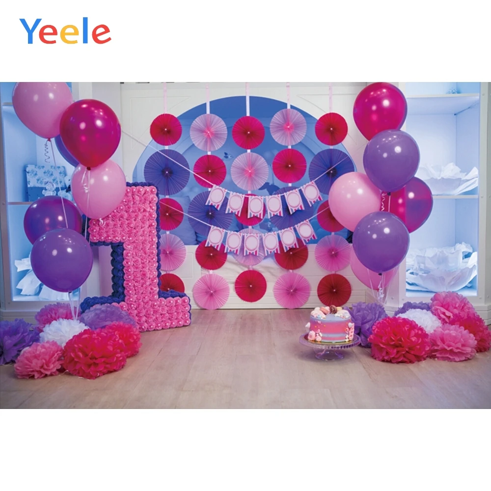 Yeele 1st Birthday Party Photozone Balloons Flowers Photography Backdrops Personalized Photographic Backgrounds For Photo Studio |