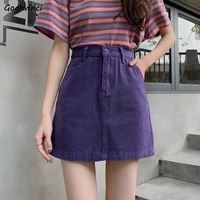 skirts women denim high waist solid a line hip skirt slim korean style students preppy style casual streetwear candy color chic