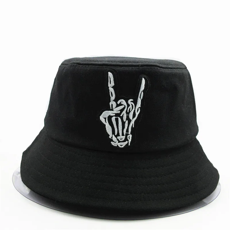 

LDSLYJR skull gesture embroidery cotton Bucket Hat Fisherman Hat outdoor travel hat Sun Cap Hats for men and Women 67