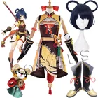 Genshin Impact Xiangling Косплей Костюм голова шеф-повара наряд для игры Xiangling парик косплей синий короткий 8-образные косы волосы ролевые игры