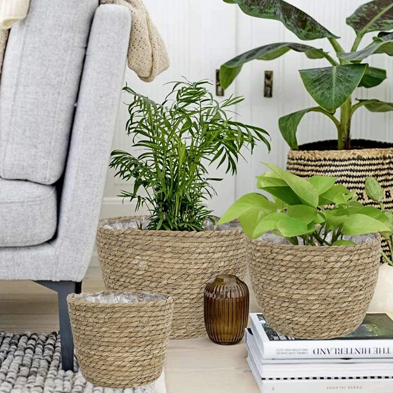 Straw Weaving Flower Plant Basket Grass Planter Indoor Outdoor Pots Cover Containers for Home Decoration FU | Дом и сад