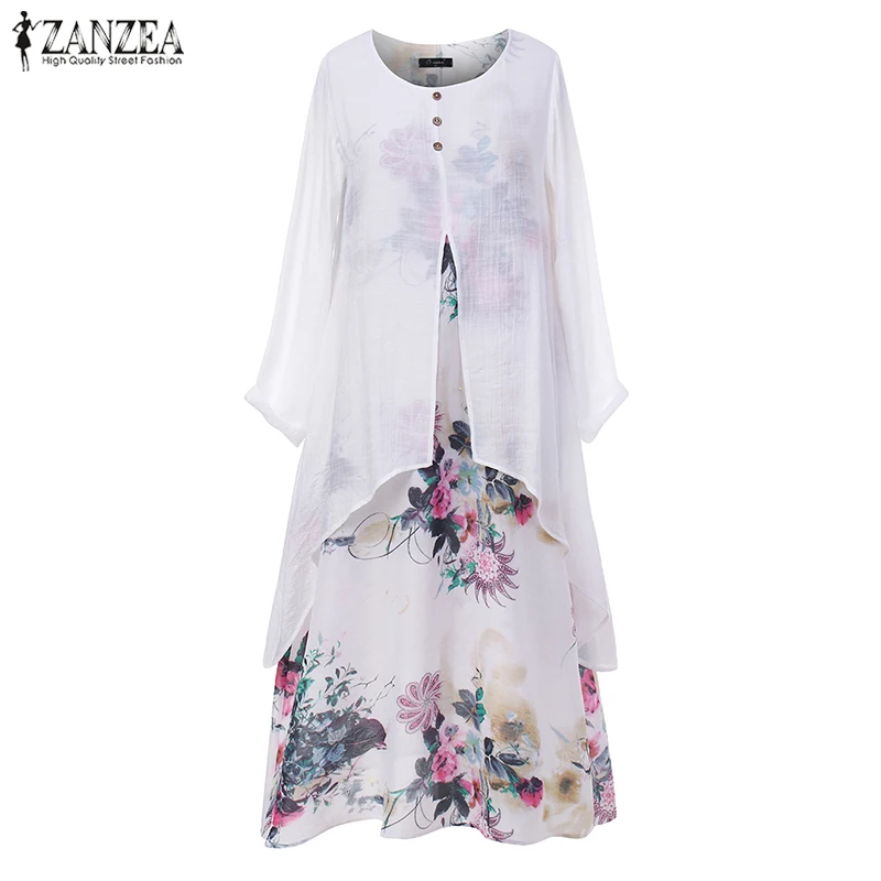 ZANZEA женский богемный макси-сарафан с цветочным принтом весеннее длинное платье в