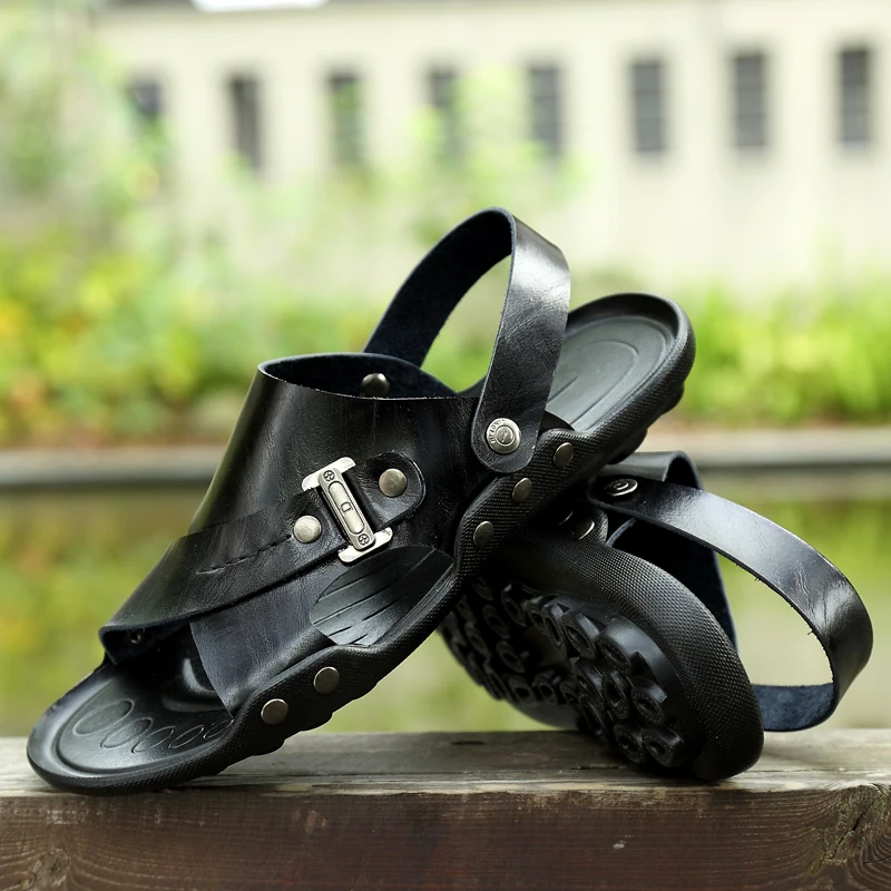 

Nine o'clock 2021 Men's Sandals Trend Casual Male Slippers Summer Leather Flats Shoes Outdoor Anti-skid Wear-resisting Big Size