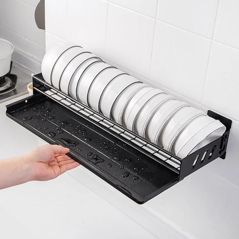 

1Pcs Kitchen Wall Mounted Dish Drying Rack Holder And Tray Tableware Storage Shelf Bowl Rack Kitchen Organizer