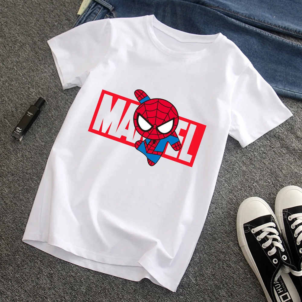 

Q Version The Avengers T Shirt Men's Marvel Spiderman Kawaii Print Super Hero Vintage Casual Fashion T-shirt Unisex Tees Clothes
