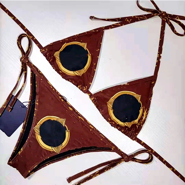 

2021 Women's Triangle Bikini Printed String Tie Side Two Piece Set Swimsuit