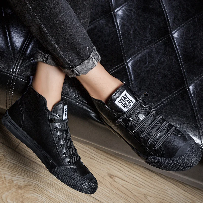 

Breathable Non-slip Walking Shoes White Simple Autumn Winter Men Shoes High-Top Genuine Leather Outdoor Casual Shoes Sneakers