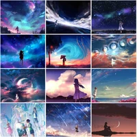 5d diy diamond night view painting art pictures dreamy starry sky girl cross stitch full drill embroidery mosaic home wall decor