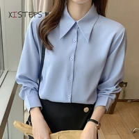 office lady elegant satin shirts women turn down collar blouses long sleeve female tops blue beige suit shirts 2021 clothings