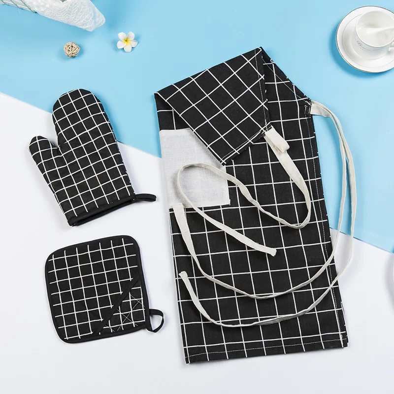 Japanese Kitchen 3 pcs Set Oven Mitt Placemat Apron Grill Gloves BBQ Potholder Bakeware Baking Tools Glove |