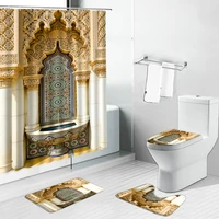 india moroccan print shower curtain set european style farm wooden door bathroom decor non slip bath mat toilet cover carpet rug