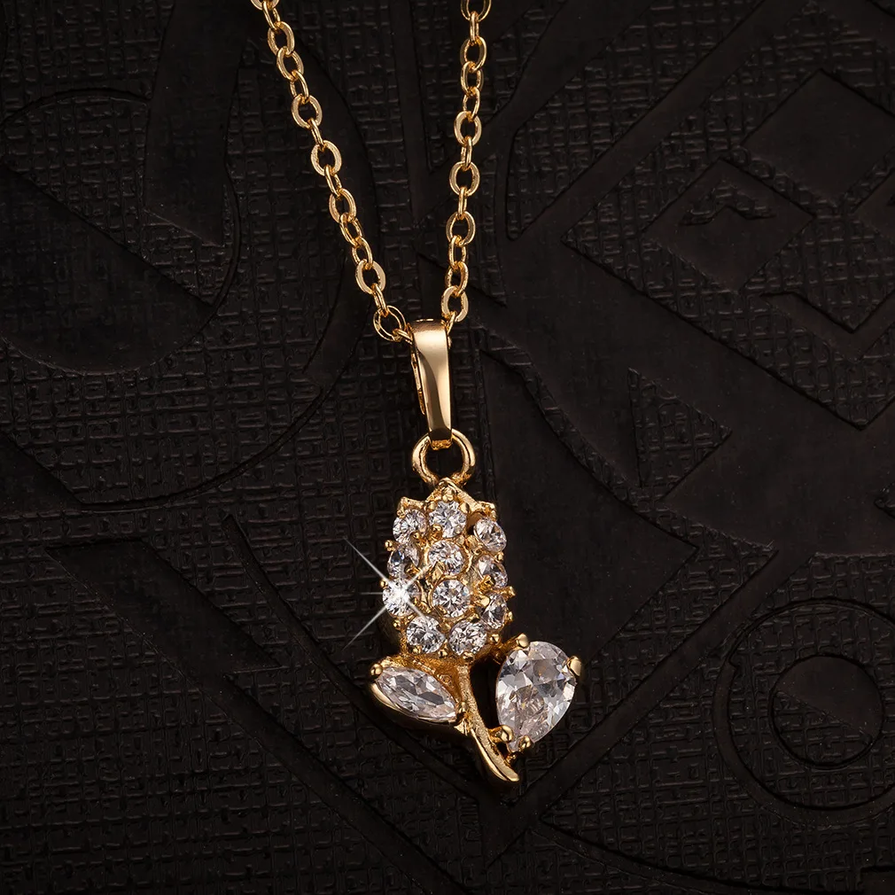 Популярные 925 мозаичный Циркон роза цветок кулон модная цепочка ожерелье модное