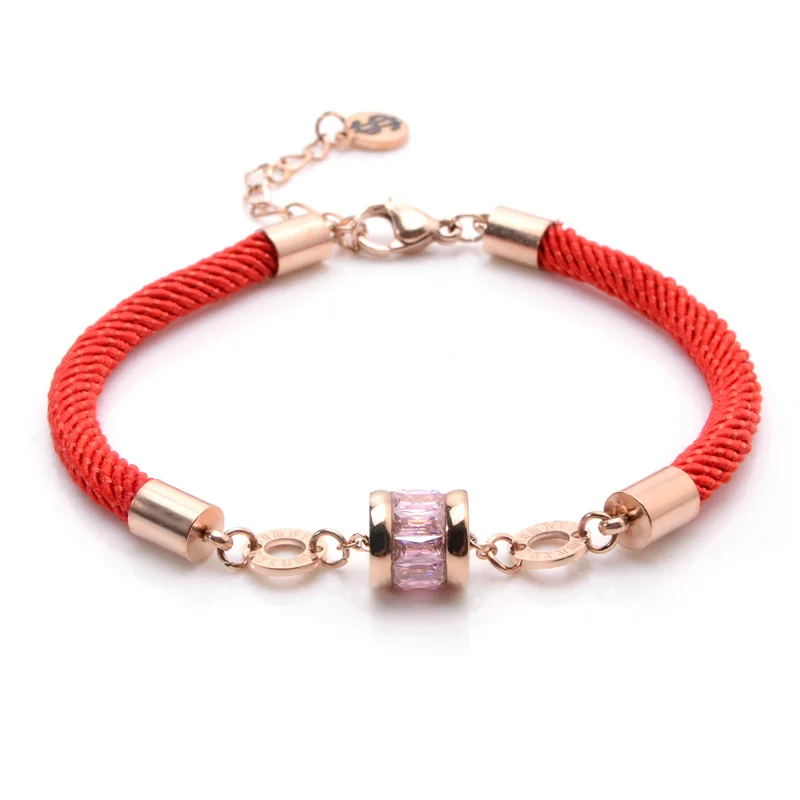 

Stainless Steel Bracelet Personality Gold Plating Blessing Red Black Rope Couples Wealth Birthday Gift