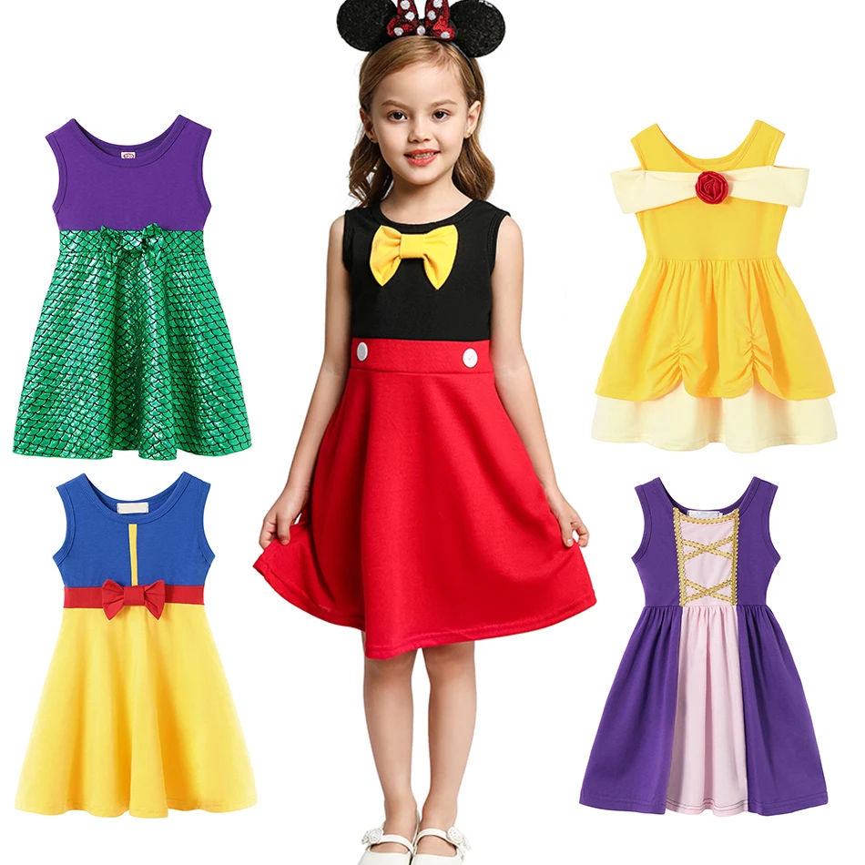 Платье принцессы Белль Минни Микки Белоснежка Елена Эльза Анна платье Аврора
