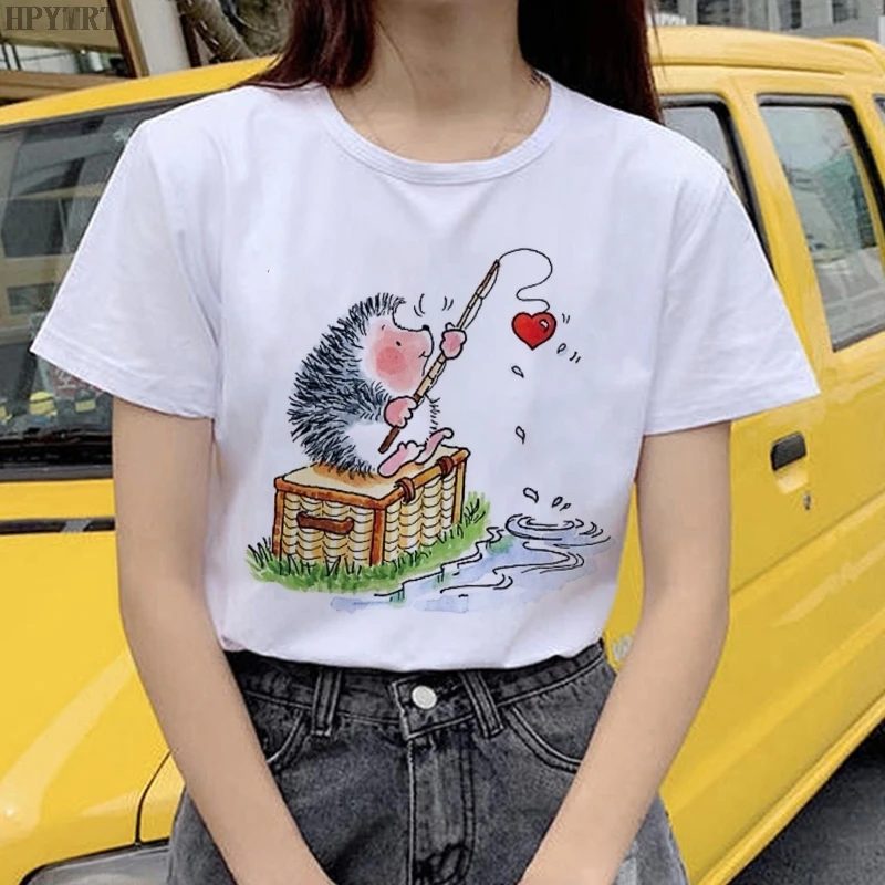 Футболка женская с принтом Ежик и Одуванчик модный топ коротким рукавом в стиле