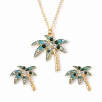 fashion coconut tree golden chain bling starry leaf necklace stud earring set alloy jewelry sets for women