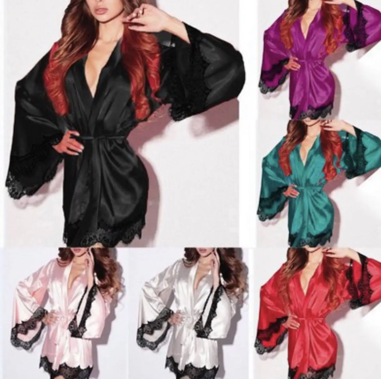 

European and American sexy underwear women's sexy long sleeve Nightgown Chiffon bathrobe pajamas multicolor