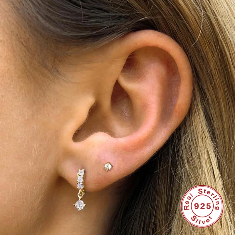 

AIDE Asymmetric Zircon Studs Hoop Earrings for Women Fashion Piercing Huggie 925 Sterling Silver Earings Fine Jewelry kolczyki
