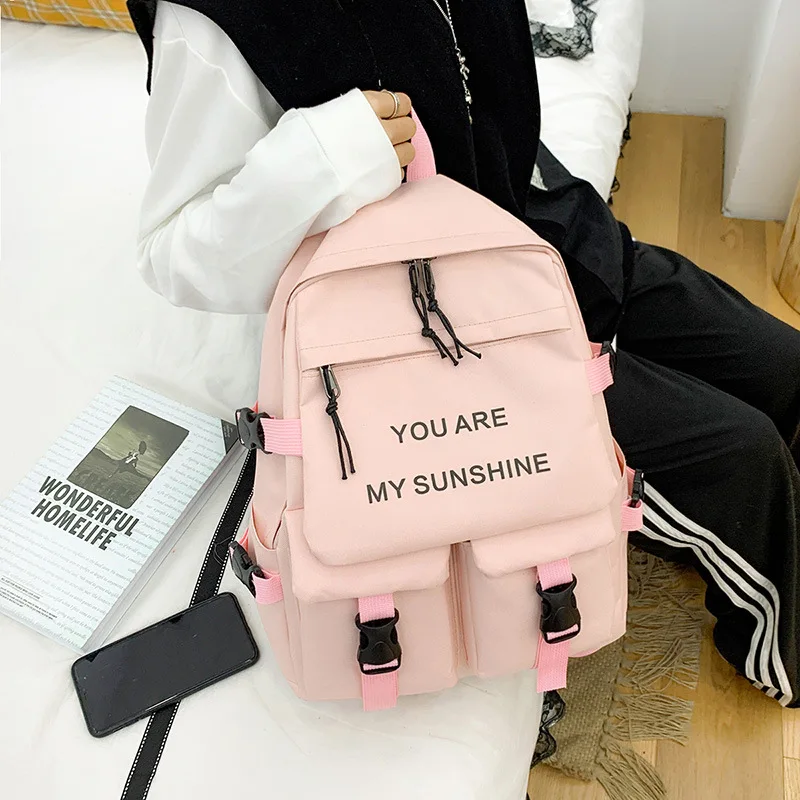 

New 5 Piece Set High School backpack Bags for Teenage Girls Canvas Travel Backpack Women Bookbags Teen Student Schoolbag