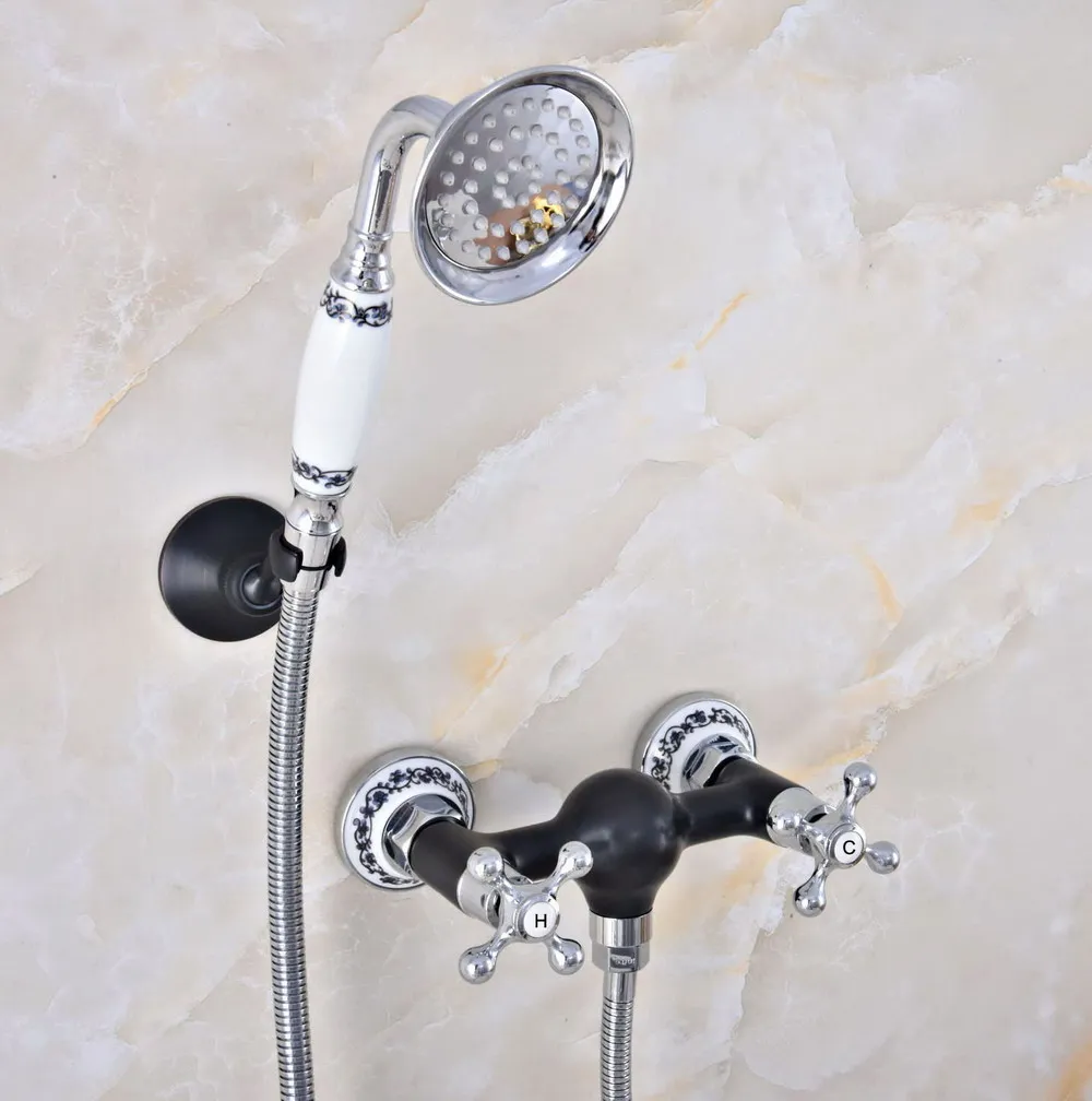 Полированный Хром Черный Масло втирают бронзу настенный смеситель для ванной