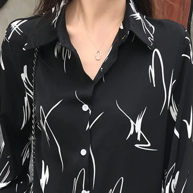 Черно-белые рубашки с принтом женские шикарные топы блузка 2020 Свободная