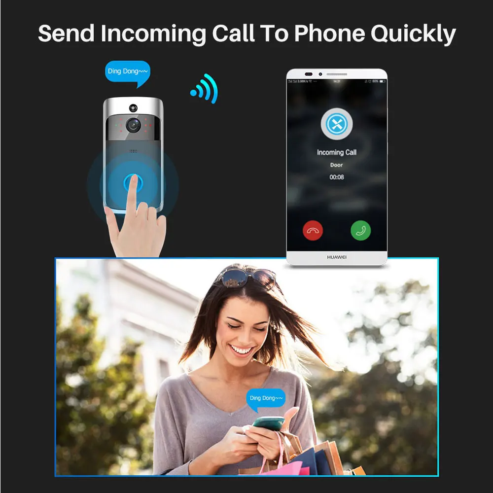 Умный видео дверной звонок WiFi двухсторонний аудио беспроводной ip-камера для