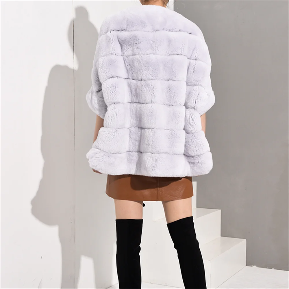 TOPFUR Winter Coat Women Real Fur Coat With Zipper Leather Jacket Women Rex Rabbit Fur Coat Rex Rabbit Fur Pullover Jacket