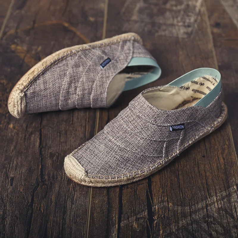 Мужская парусиновая обувь летние дышащие модные повседневные лоферы на плоской