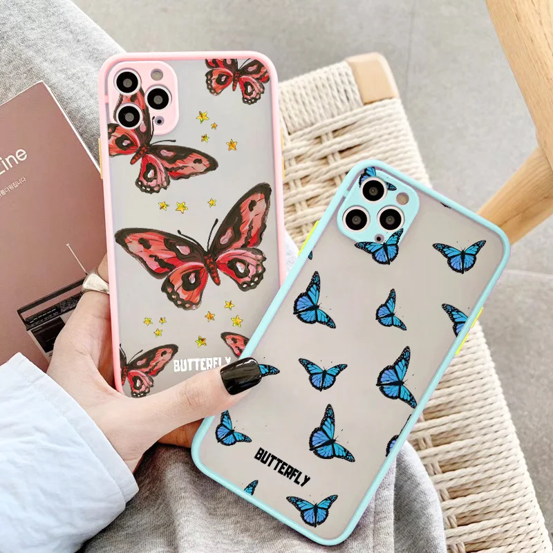Cute Animal Butterfly Pattern Phone Case For iphone 11 12 13 14 Pro Max X XS XR 7 8 Plus SE2 Hard Matte Shockproof Back Cover