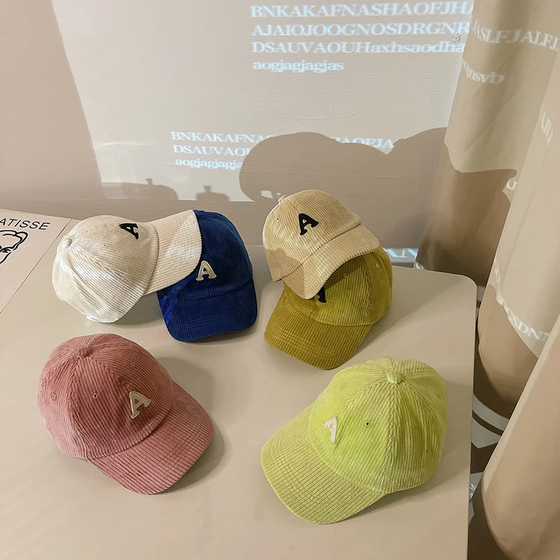 

Korean Version Children's Hats Autumn Winter Corduroy Warm Toddler Baby Cap Alphabet Fashion Baseball Cap For Boys Girls Visors