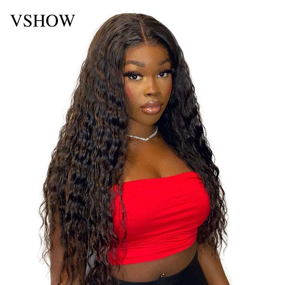 

VSHOW Brazilian T-Part Lace Frontal Wigs 32 Inches 13X1 Deep Wave Lace Front Human Hair Wig 250 Density Brazilian Swiss Lace Wig