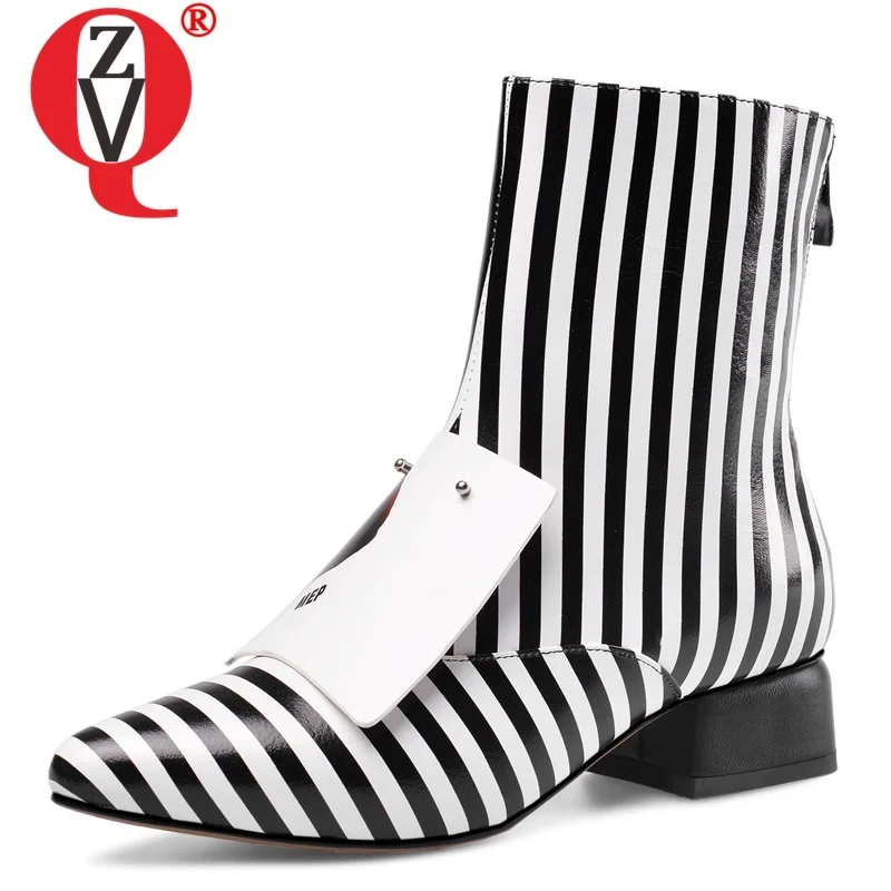 

ZVQ Women Shoes Winter New Fashion Pointed Toe Genuine Leather Ankle Boots Outdoor Warm Mid Heels Plus Size Shoes Drop Shipping