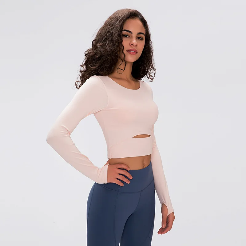 

Ardor Padded Gym Sport Long Sleeved Shirts Women Thicken Nylon Yoga Fitness Crop Shirts Long Sleeve with Thumb Holes