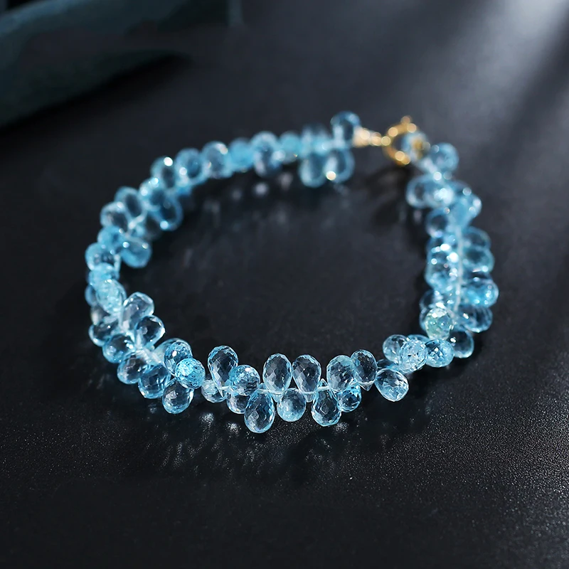 

DAIMI 3.5-4mm G18k gold topaz bracelet genuine sky blue drop-shaped bracelet gift