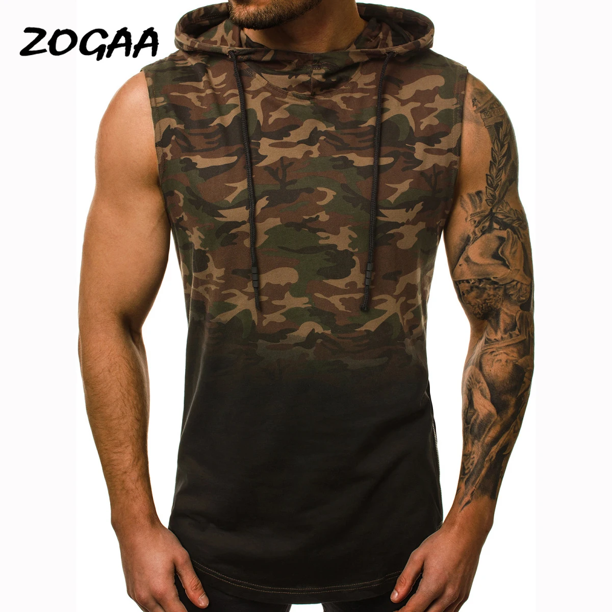 

ZOGAA Vests Men Summer Men's Camouflage Gradient Printing Hooded Sleeveless T-shirt Tank Tops Daily Sports All-match Streetwear