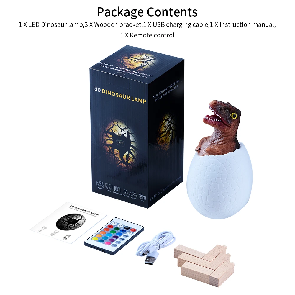 16 colors Raptor Динозавр яйцо 3D ночной Светильник USB перезаряжаемое устройство управления лампа 16 цветов изменить пульт дистанционного управления Светодиодный светильник детский подарок домашняя настольная лампа - Испускаемый цвет: 16 colors Raptor