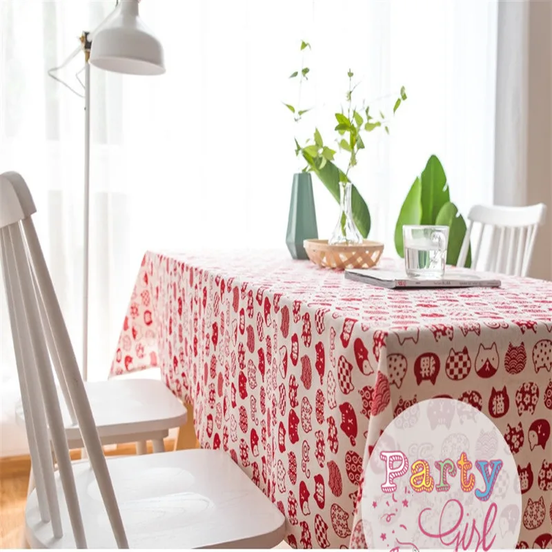 Cute Cartoon Tablecloth Cat Cotton Linen Kitchen Coffee Tea Table Cloth Rectangular Home Living Room Desk Cover | Дом и сад