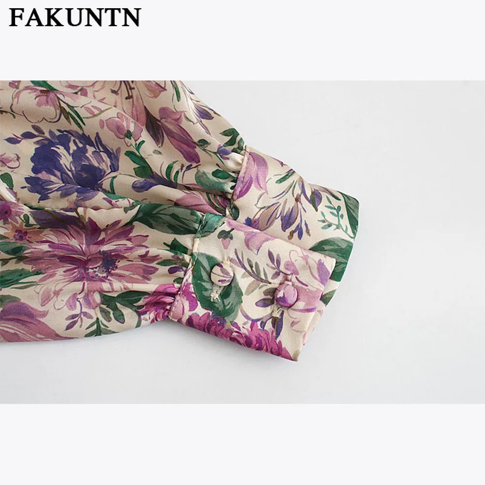 

FAKUNTN Floral Print Girls Dress Women Clothes Casual Pastoral Style Beach Sexy Slim Long-sleeve Dress 2021 Autumn Women Vintage