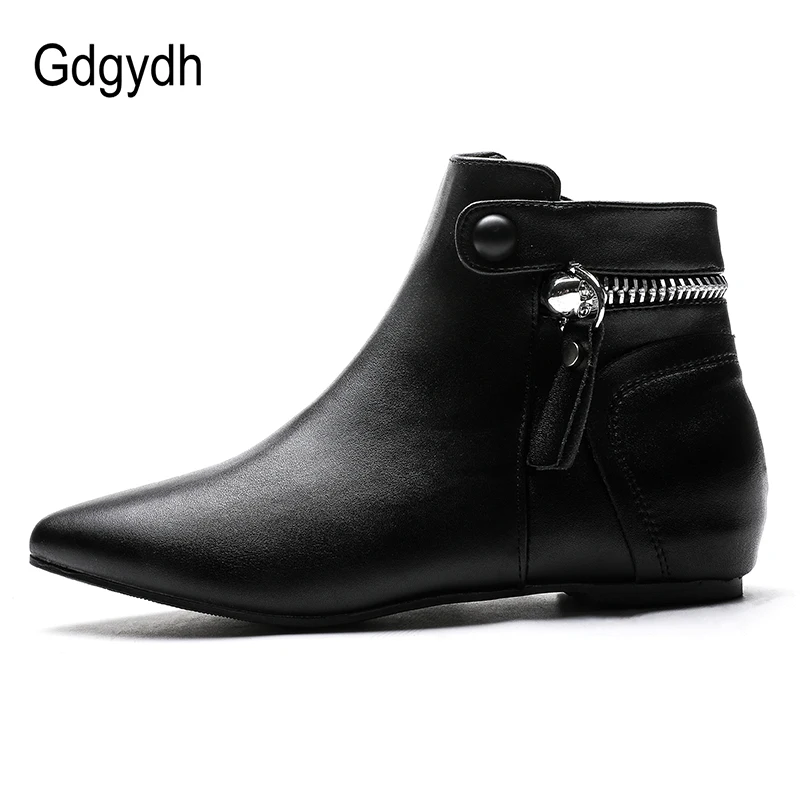 Женские ботинки челси на молнии Gdgydh черные плоской подошве с цепочкой и острым