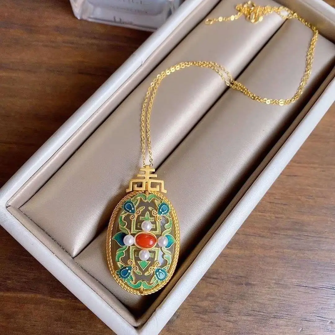 

Natural Smokey Violet Hetian Jade S925 Sterling Silver Inlaid Pearl Southern Red Agate Retro National Style Classic Atmospheric